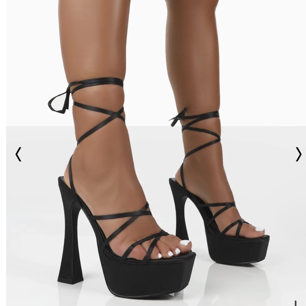 ENDLESS POTENTIAL BLACK SATIN PLATFORM PARTY HIGH HEELS - Public Desire